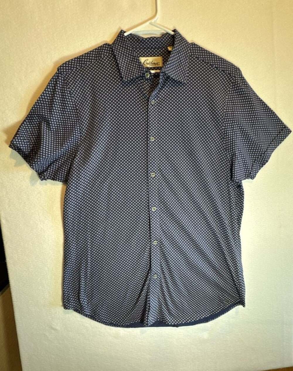 California Shirt Co. 1978 Men's Blue Geometric SS Button-Up Size L